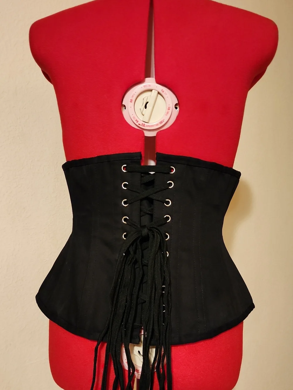 Corset Story Black Canvas Underbust Corset – Front Zip & Lace Back – Size 30